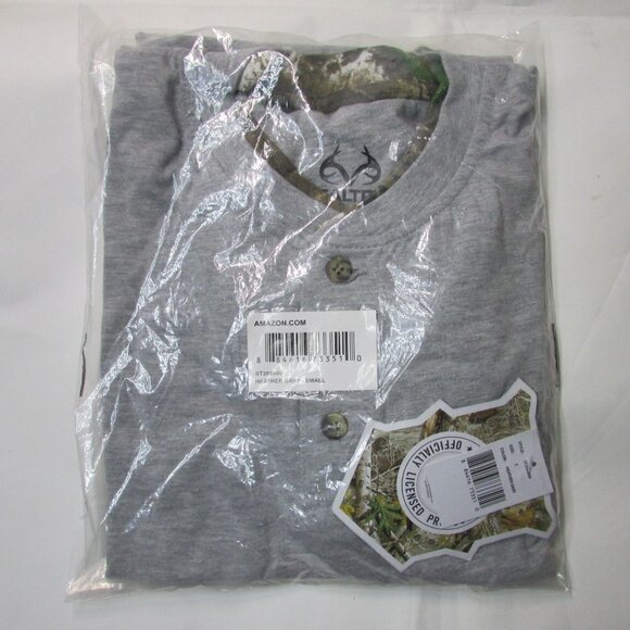 NWT Men's Small Realtree Staghorn Short Sleeve Camo Trim Henley Shirt - Gray - Picture 3 of 3